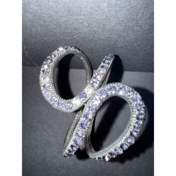 Vintage Clamper Rhinestone Bracelet Silver Tone Purple Abstract Retro Y2K READ - Picture 1 of 4